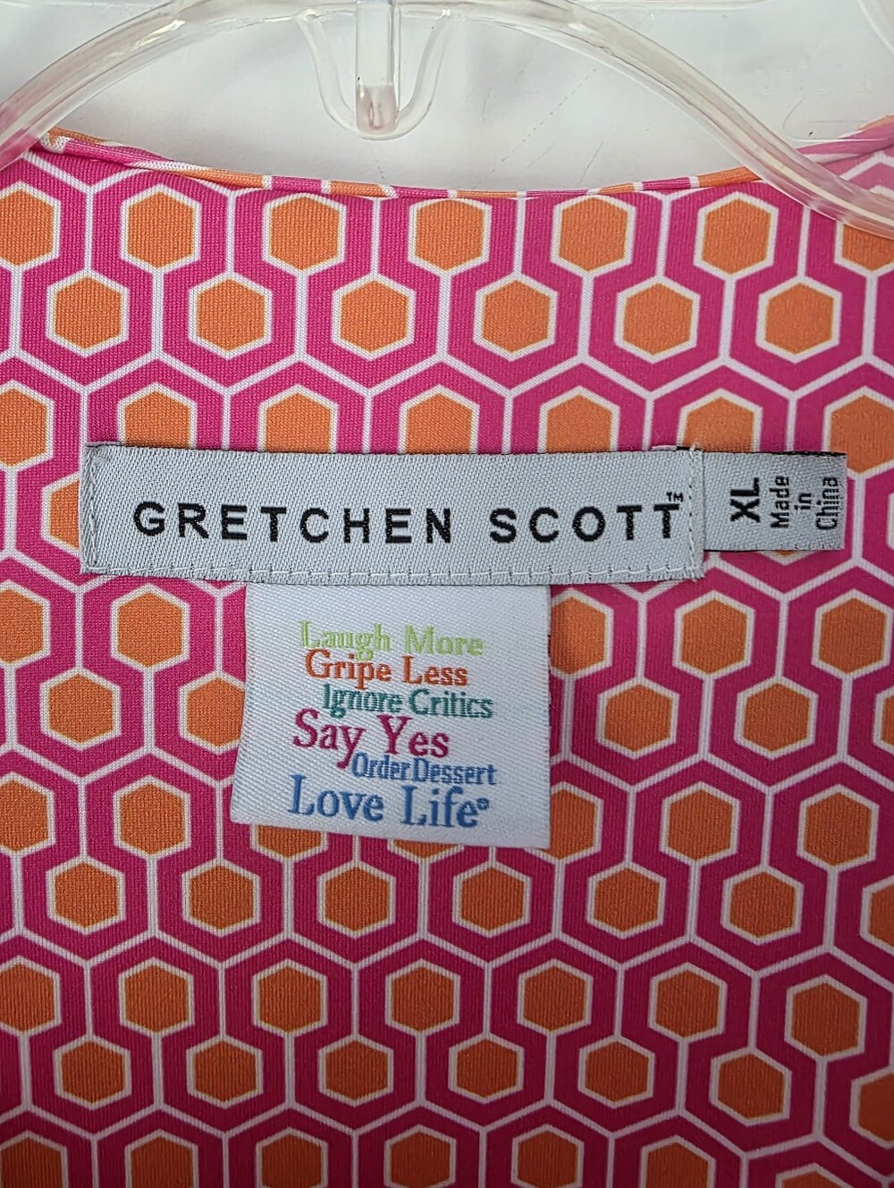 Gretchen Scott Ruffle Neck In Rio Grace Pink and Orange Patterned Dress - Picture 4 of 16